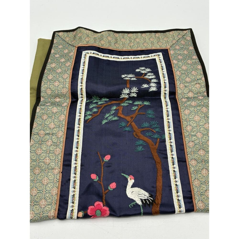 Vintage Chinese Silk Dresser Scarf Embroidered Crane Plum Blossom Beijing - Picture 5 of 8